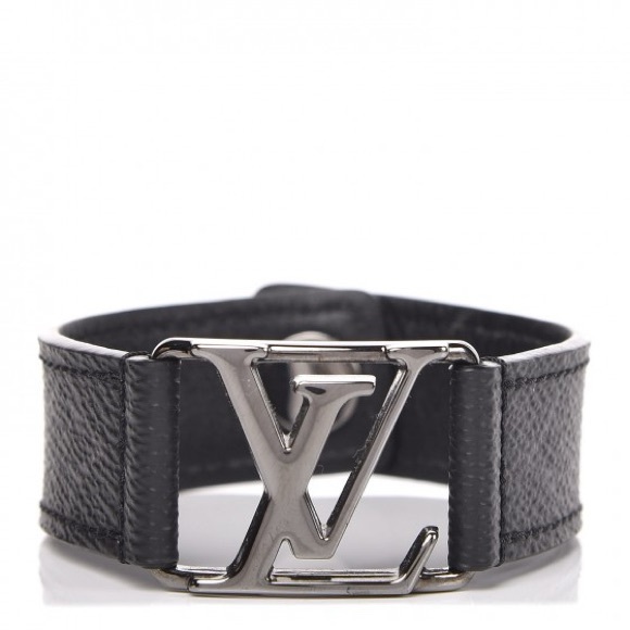 Louis Vuitton Black Monogram Eclipse Leather Hockenheim Cuff Bracelet - Picture 1 of 4